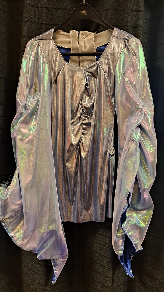 Zilver blouse met grote pof mouwen