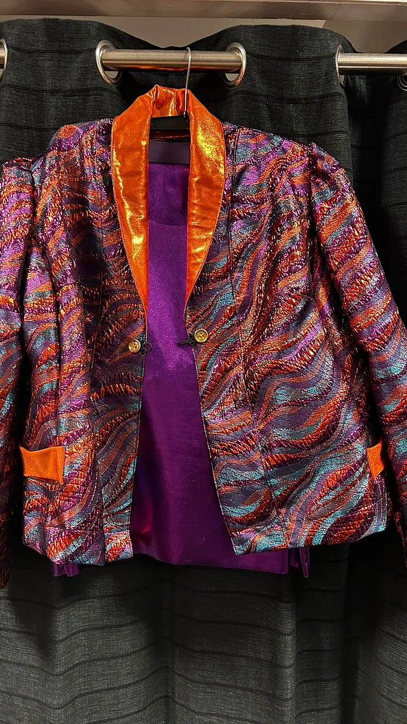 Dames colbert streep motief paars oranje, foto 1 van 3
